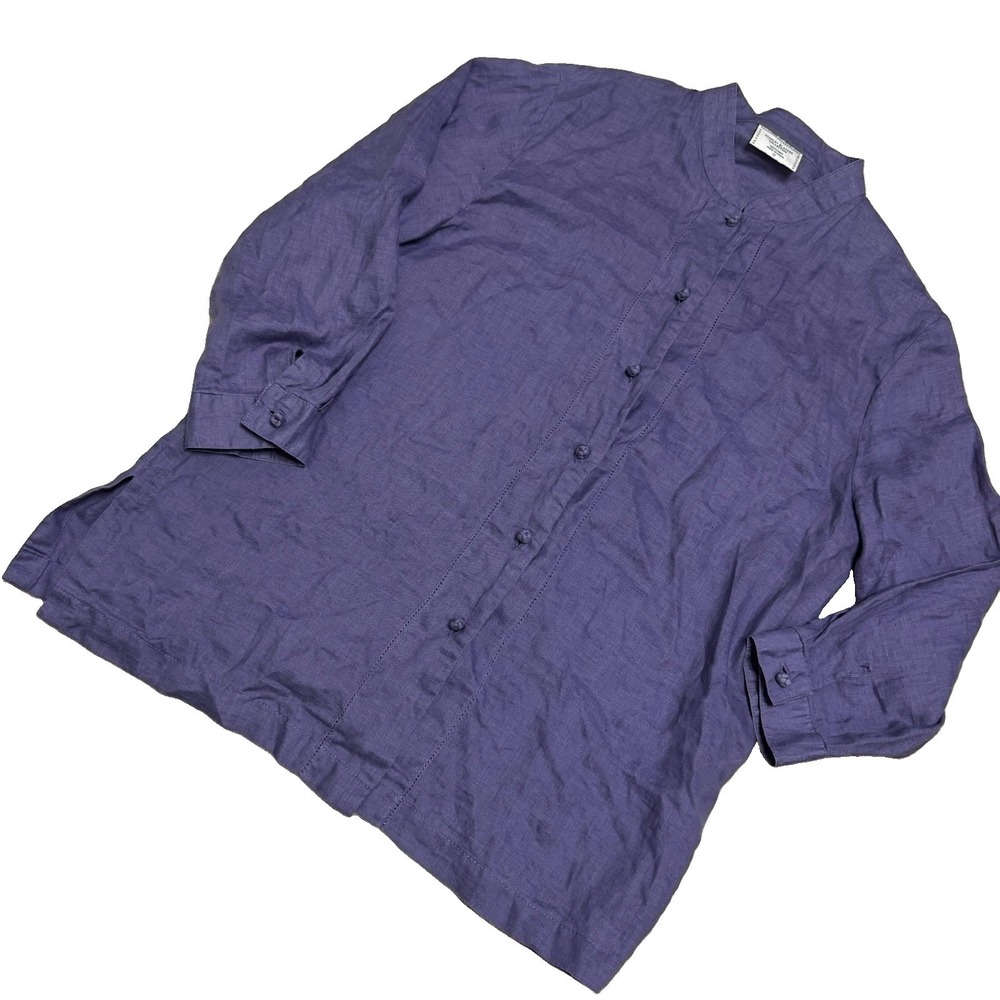 Stanley Blacker Women's Blouse Purple Linen Long Sleeve Button Shirt Size 12